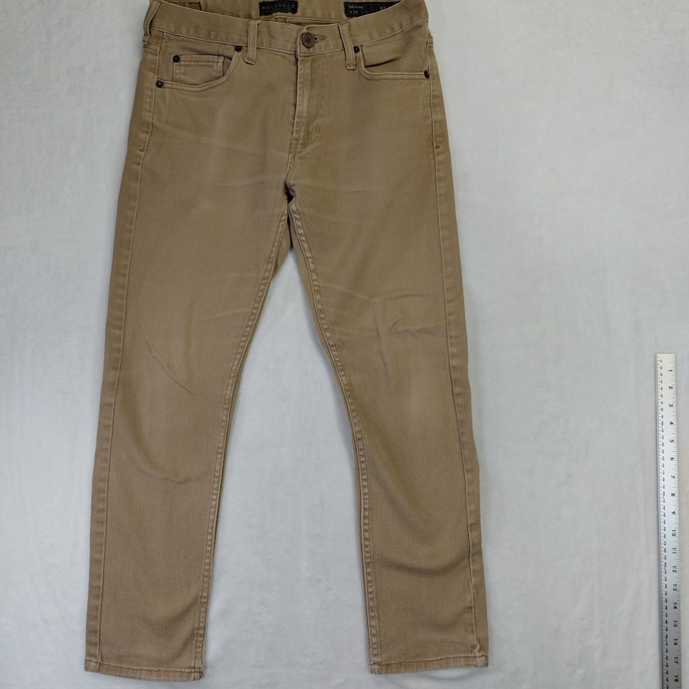 Bullhead Denim Co Mens Skinny Khaki Pants Tan W32 L30 Slim Fit Tapered Chino